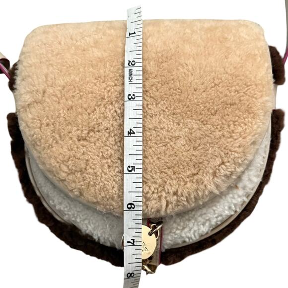 See By Chloe Mara Shearling Sherpa Leather Brown Cement Beige Small Saddle Bag - Picture 5 of 16
